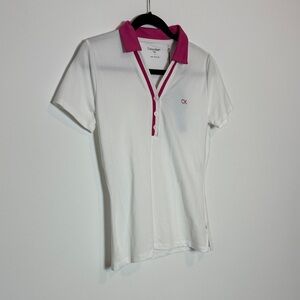 NWT Calvin Klein Women's White and Pink Button Down Shirt